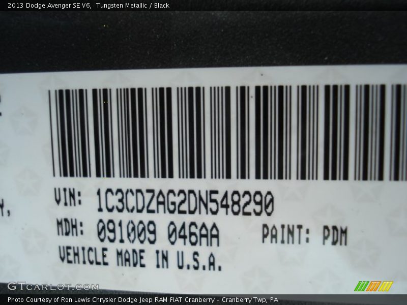 Tungsten Metallic / Black 2013 Dodge Avenger SE V6