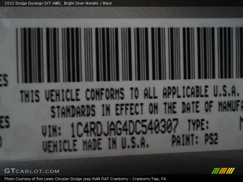 Bright Silver Metallic / Black 2013 Dodge Durango SXT AWD