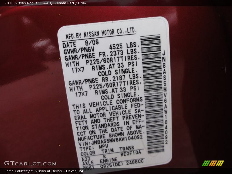 Venom Red / Gray 2010 Nissan Rogue SL AWD