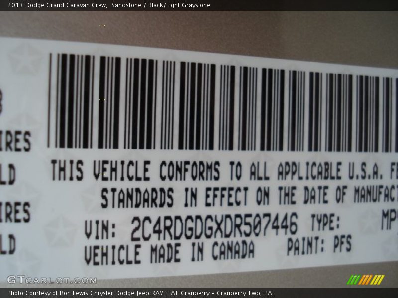 Sandstone / Black/Light Graystone 2013 Dodge Grand Caravan Crew