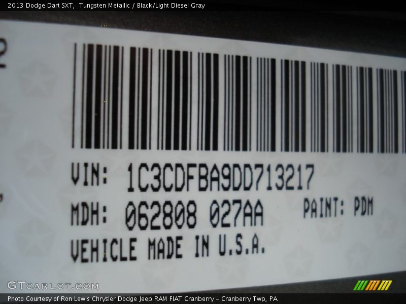 Tungsten Metallic / Black/Light Diesel Gray 2013 Dodge Dart SXT