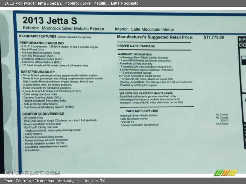 Moonrock Silver Metallic / Latte Macchiato 2013 Volkswagen Jetta S Sedan