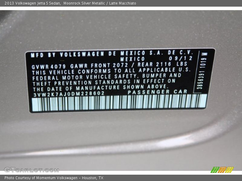 Moonrock Silver Metallic / Latte Macchiato 2013 Volkswagen Jetta S Sedan