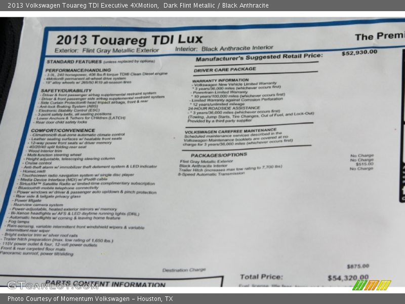 Dark Flint Metallic / Black Anthracite 2013 Volkswagen Touareg TDI Executive 4XMotion