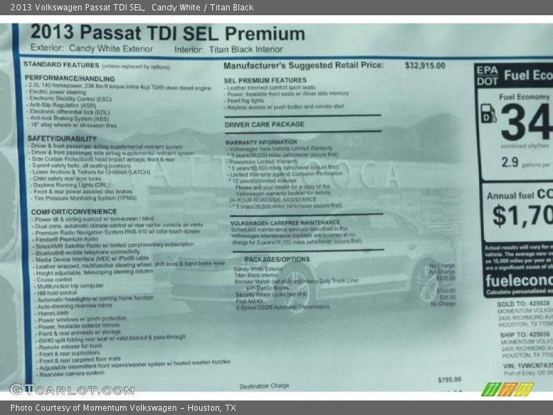 Candy White / Titan Black 2013 Volkswagen Passat TDI SEL