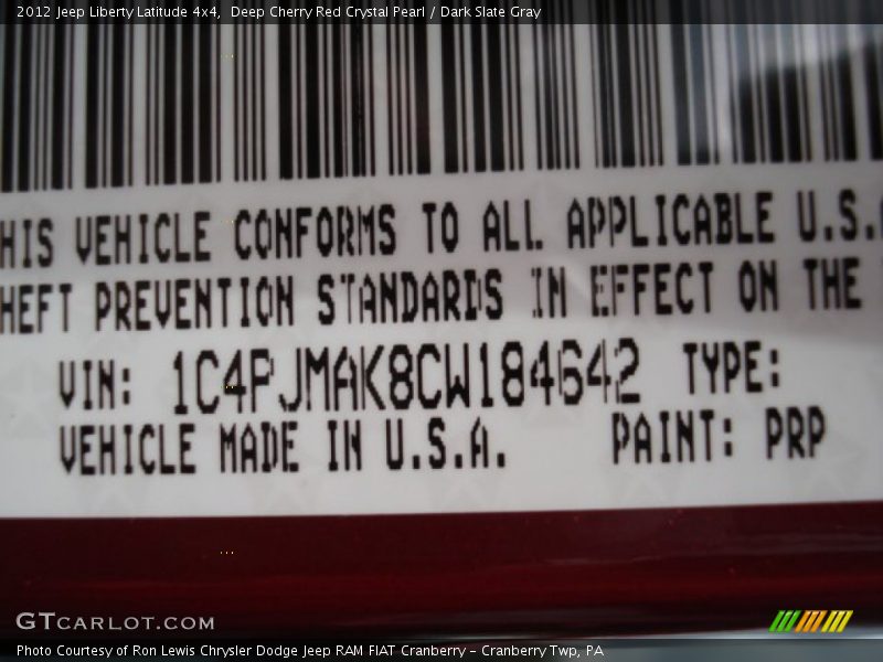 Deep Cherry Red Crystal Pearl / Dark Slate Gray 2012 Jeep Liberty Latitude 4x4