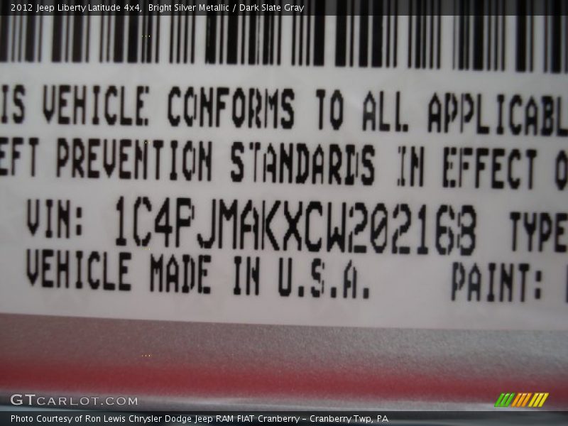 Bright Silver Metallic / Dark Slate Gray 2012 Jeep Liberty Latitude 4x4