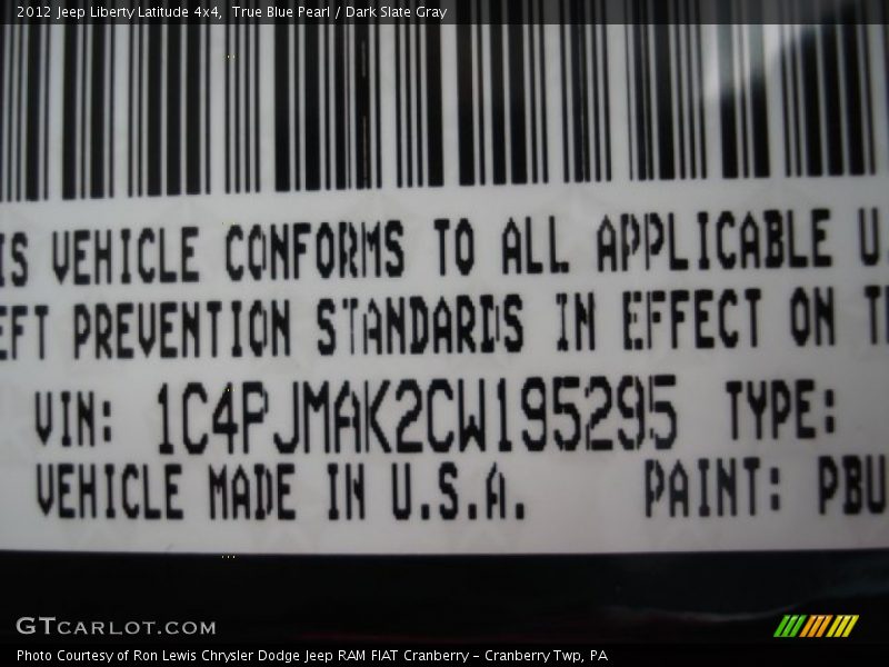 True Blue Pearl / Dark Slate Gray 2012 Jeep Liberty Latitude 4x4