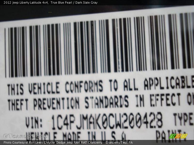 True Blue Pearl / Dark Slate Gray 2012 Jeep Liberty Latitude 4x4