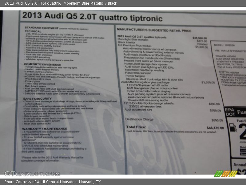Moonlight Blue Metallic / Black 2013 Audi Q5 2.0 TFSI quattro
