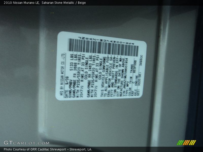 Saharan Stone Metallic / Beige 2010 Nissan Murano LE
