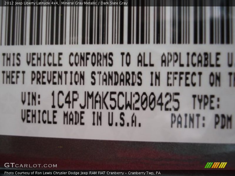 Mineral Gray Metallic / Dark Slate Gray 2012 Jeep Liberty Latitude 4x4