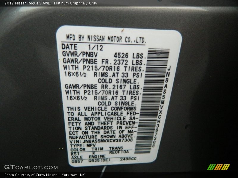 Platinum Graphite / Gray 2012 Nissan Rogue S AWD