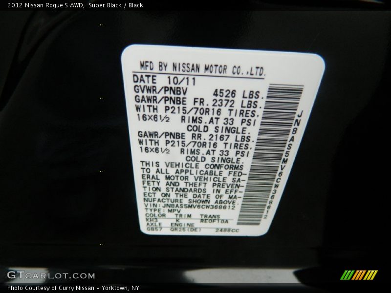 Super Black / Black 2012 Nissan Rogue S AWD