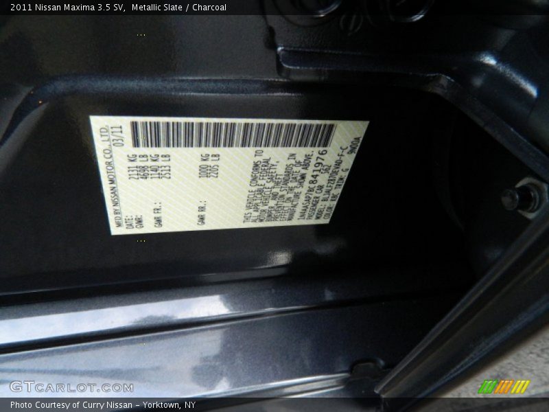 Metallic Slate / Charcoal 2011 Nissan Maxima 3.5 SV