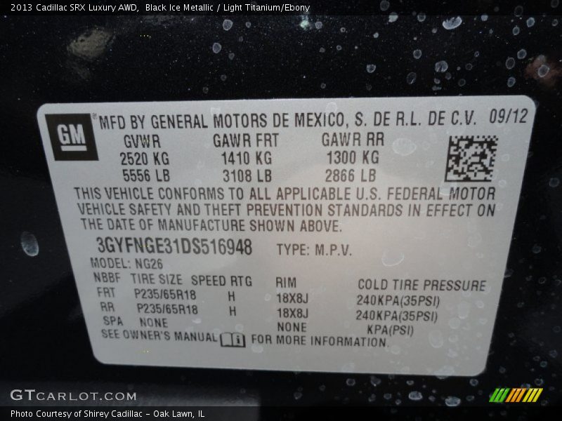 Black Ice Metallic / Light Titanium/Ebony 2013 Cadillac SRX Luxury AWD