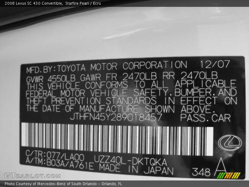 Starfire Pearl / Ecru 2008 Lexus SC 430 Convertible