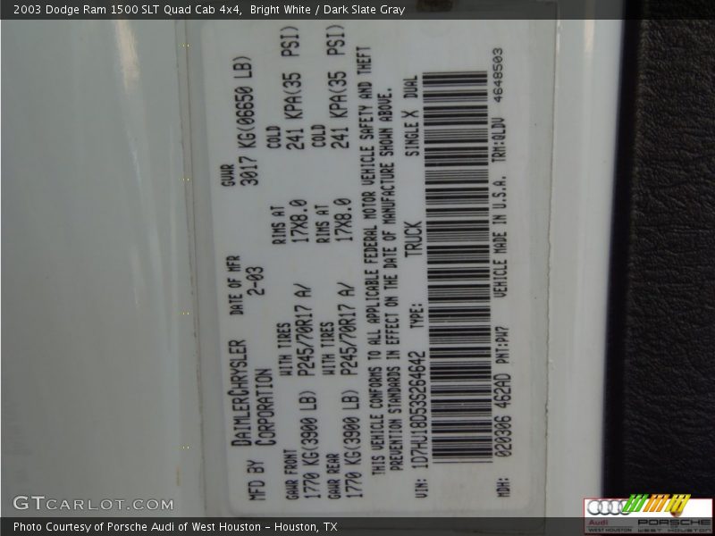 Bright White / Dark Slate Gray 2003 Dodge Ram 1500 SLT Quad Cab 4x4