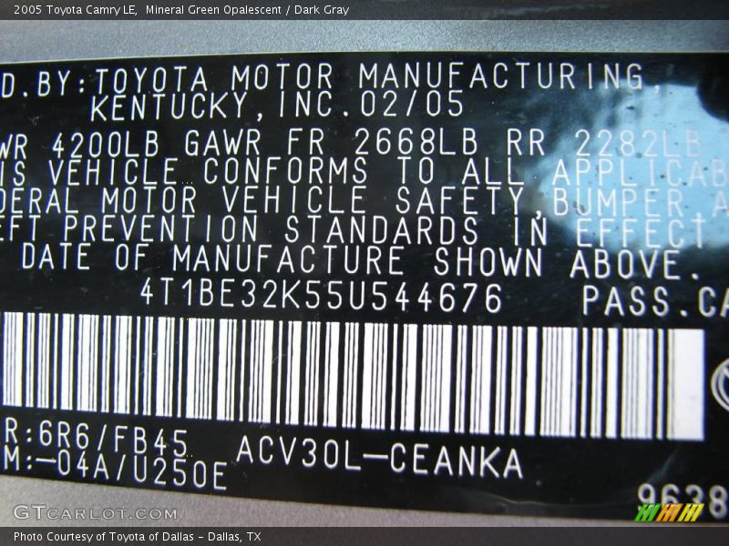 Mineral Green Opalescent / Dark Gray 2005 Toyota Camry LE