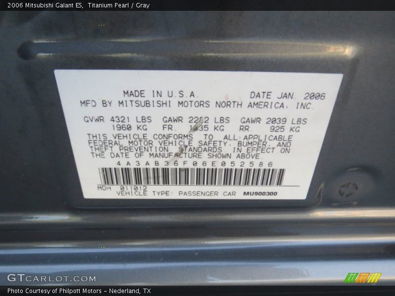 Titanium Pearl / Gray 2006 Mitsubishi Galant ES