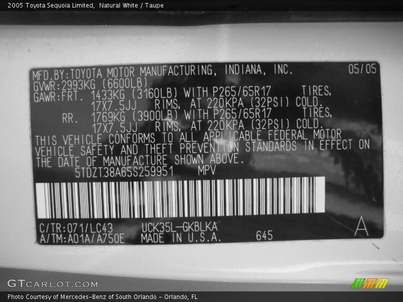 Natural White / Taupe 2005 Toyota Sequoia Limited