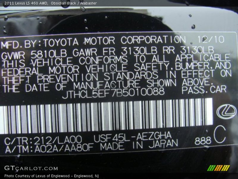 Obsidian Black / Alabaster 2011 Lexus LS 460 AWD