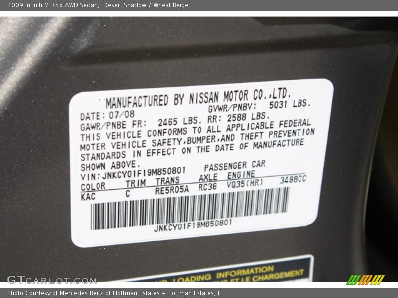 2009 M 35x AWD Sedan Desert Shadow Color Code KAC
