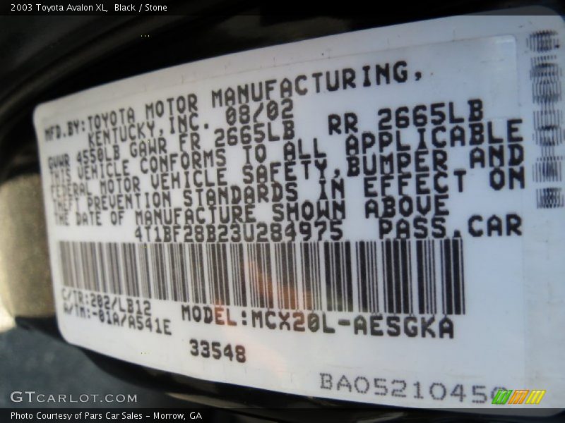 Black / Stone 2003 Toyota Avalon XL