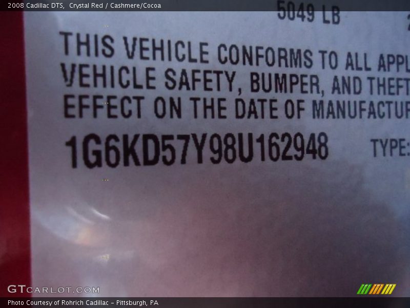 Crystal Red / Cashmere/Cocoa 2008 Cadillac DTS
