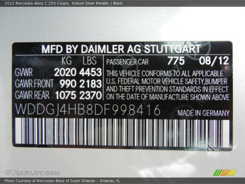 Iridium Silver Metallic / Black 2013 Mercedes-Benz C 250 Coupe