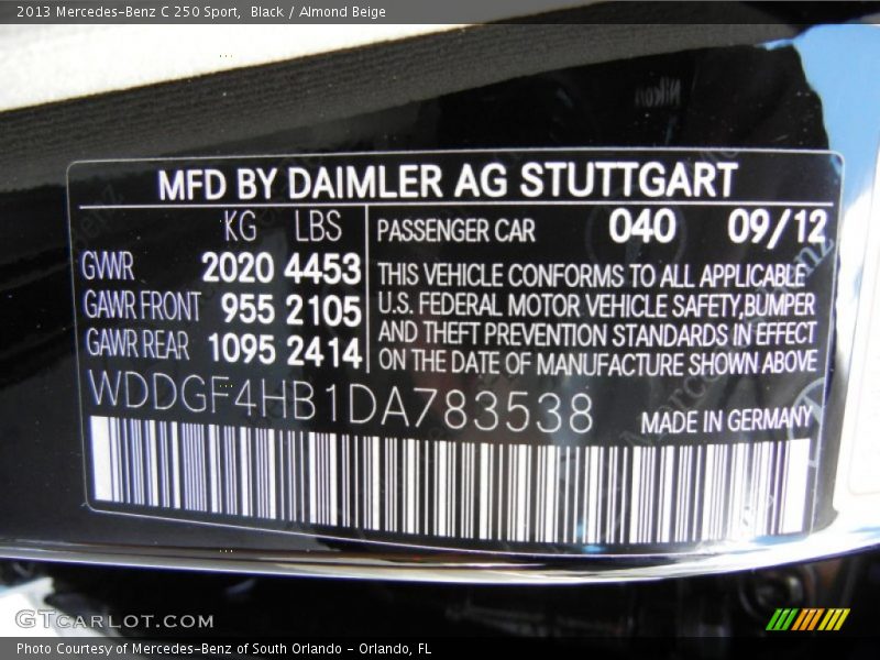 Black / Almond Beige 2013 Mercedes-Benz C 250 Sport