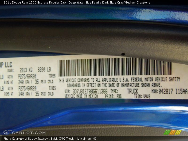 Deep Water Blue Pearl / Dark Slate Gray/Medium Graystone 2011 Dodge Ram 1500 Express Regular Cab