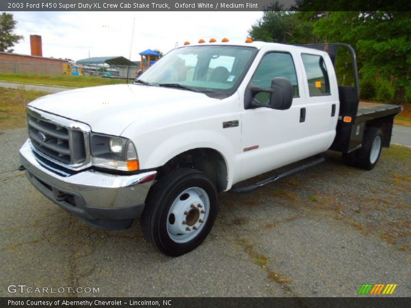 Oxford White / Medium Flint 2003 Ford F450 Super Duty XL Crew Cab Stake Truck