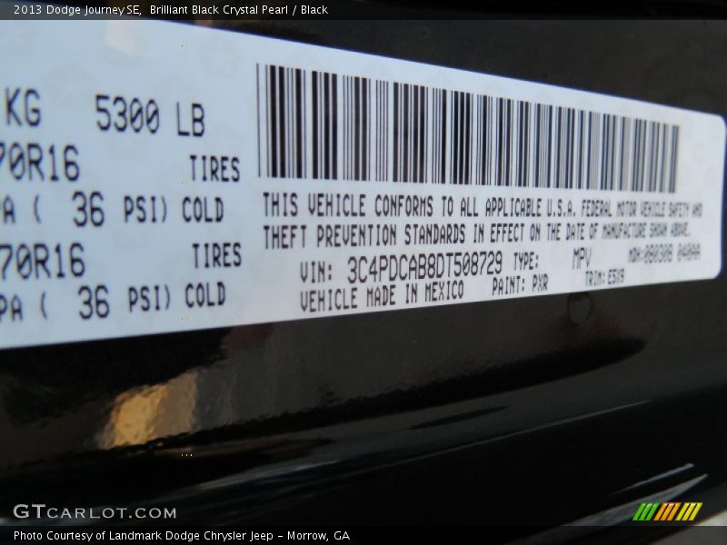 Brilliant Black Crystal Pearl / Black 2013 Dodge Journey SE