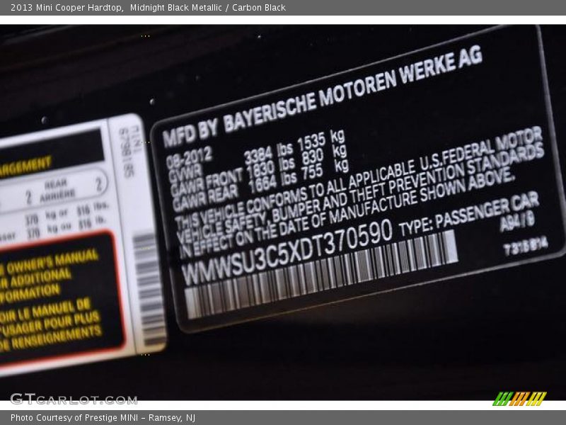 Midnight Black Metallic / Carbon Black 2013 Mini Cooper Hardtop