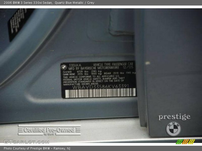 Quartz Blue Metallic / Grey 2006 BMW 3 Series 330xi Sedan