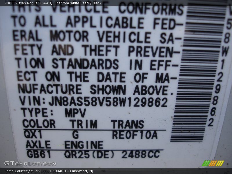 Phantom White Pearl / Black 2008 Nissan Rogue SL AWD