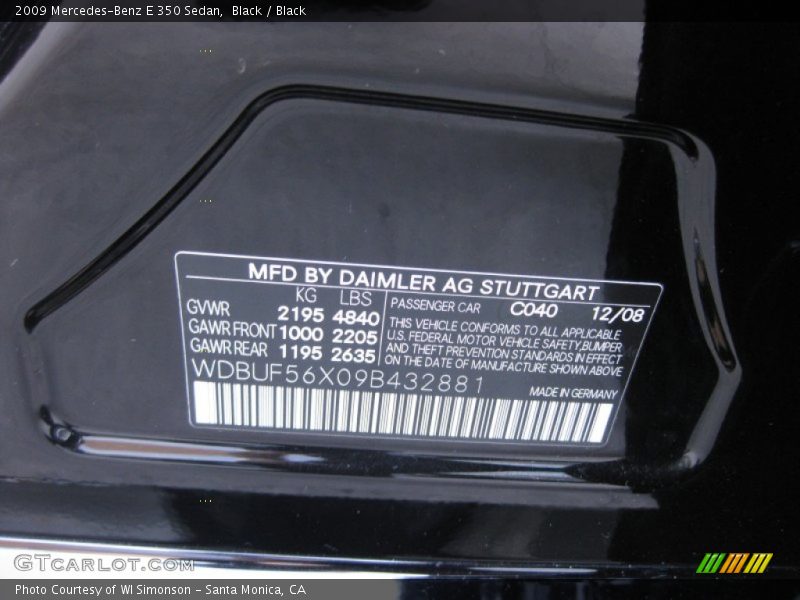 Black / Black 2009 Mercedes-Benz E 350 Sedan