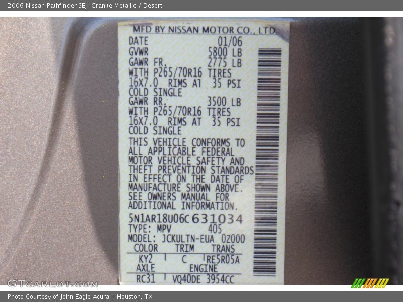 Granite Metallic / Desert 2006 Nissan Pathfinder SE