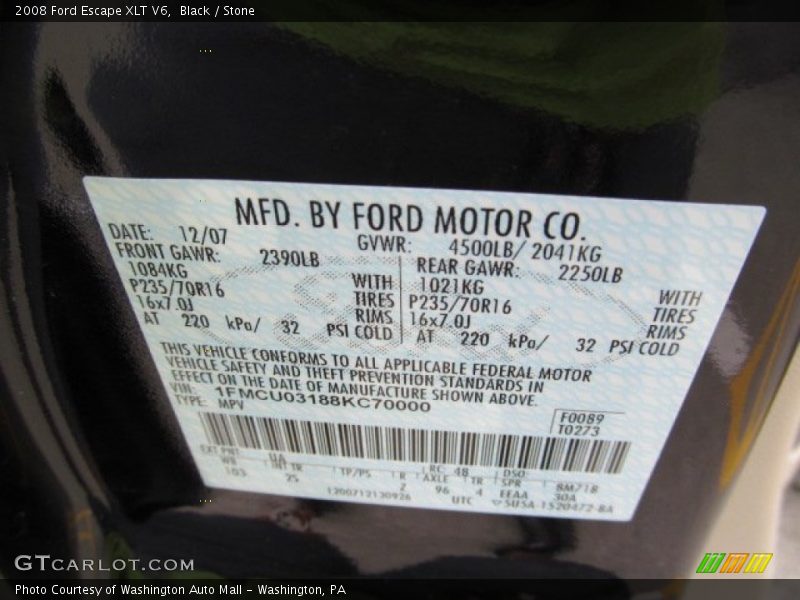 Black / Stone 2008 Ford Escape XLT V6