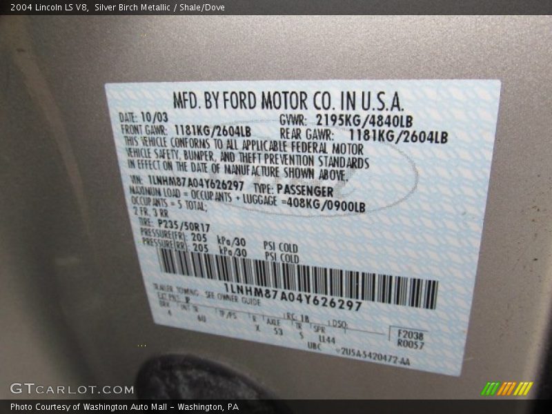 Silver Birch Metallic / Shale/Dove 2004 Lincoln LS V8