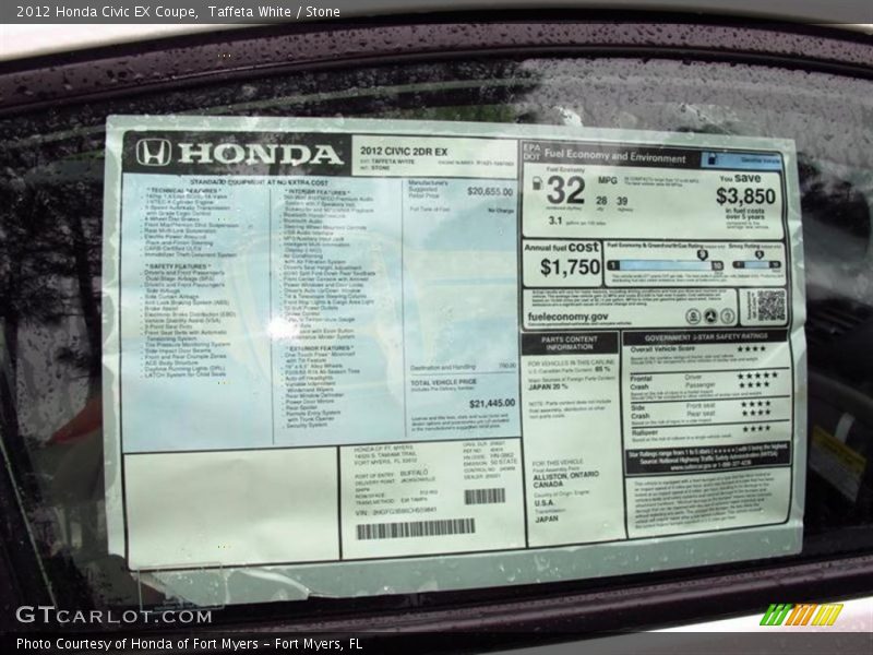 Taffeta White / Stone 2012 Honda Civic EX Coupe