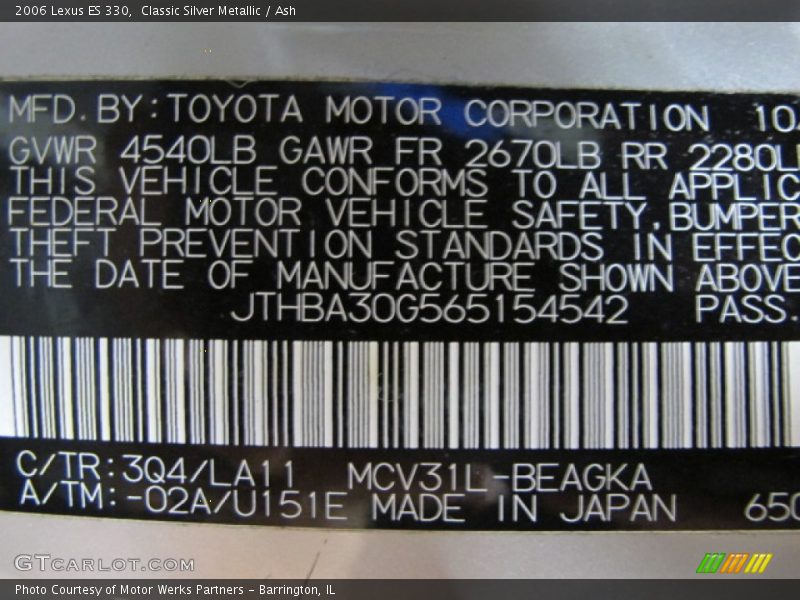 Classic Silver Metallic / Ash 2006 Lexus ES 330