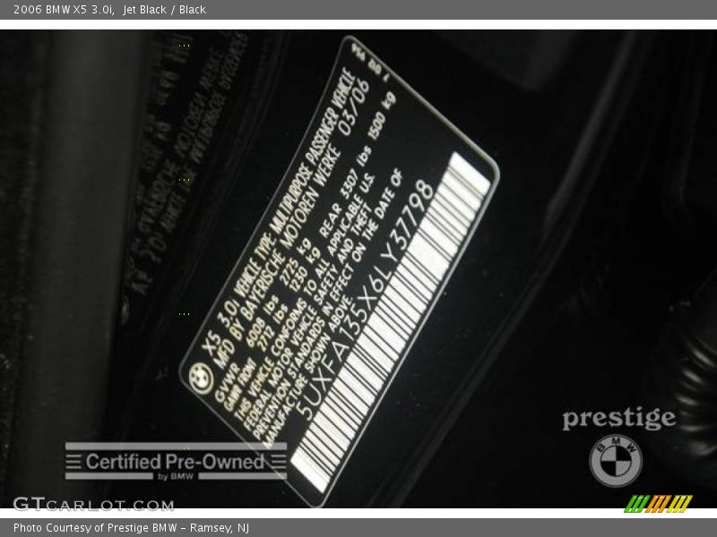 Jet Black / Black 2006 BMW X5 3.0i