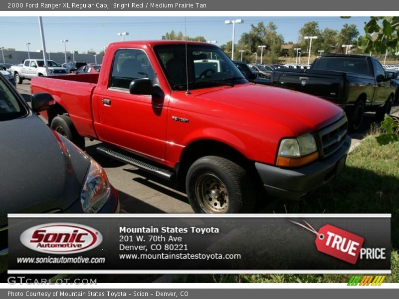 Bright Red / Medium Prairie Tan 2000 Ford Ranger XL Regular Cab