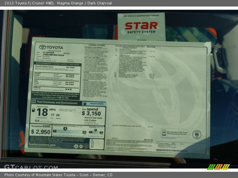  2013 FJ Cruiser 4WD Window Sticker