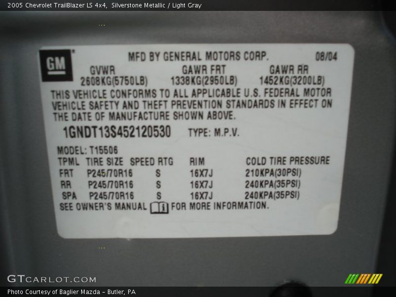 Silverstone Metallic / Light Gray 2005 Chevrolet TrailBlazer LS 4x4