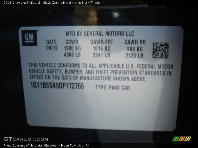 Black Granite Metallic / Jet Black/Titanium 2013 Chevrolet Malibu LS