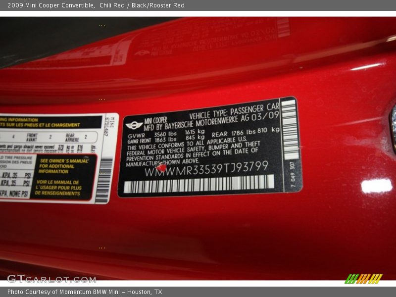 Chili Red / Black/Rooster Red 2009 Mini Cooper Convertible