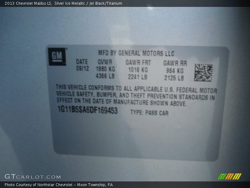 Silver Ice Metallic / Jet Black/Titanium 2013 Chevrolet Malibu LS